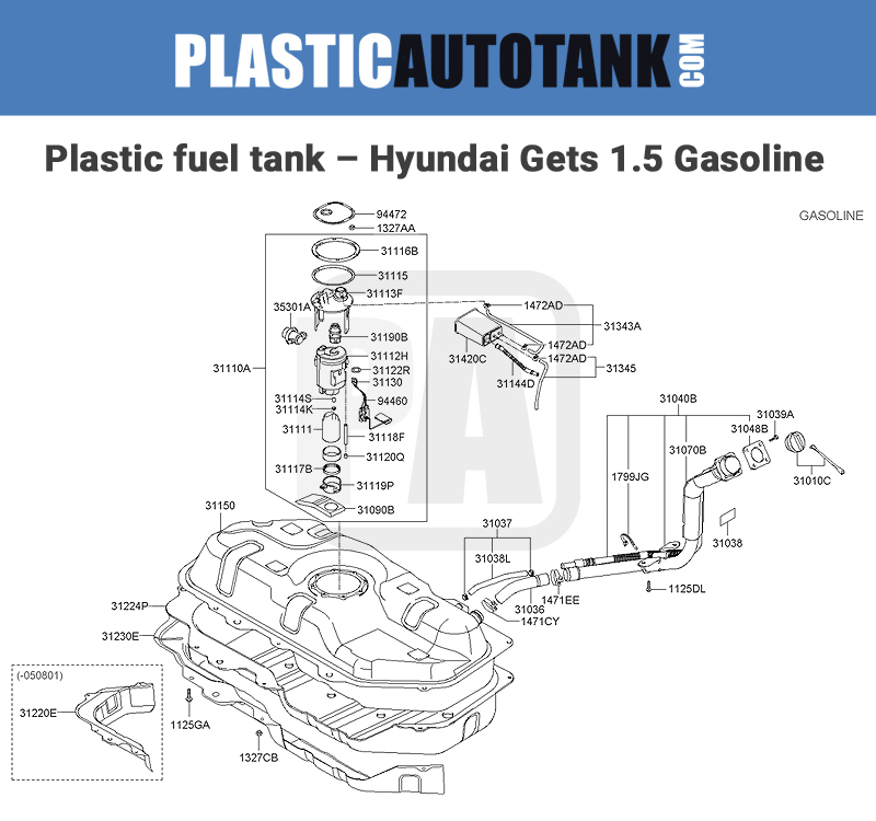 Plastic fuel tank – Hyundai Gets 1_5 gasoline 2005-2009 – 3 door_scheme5