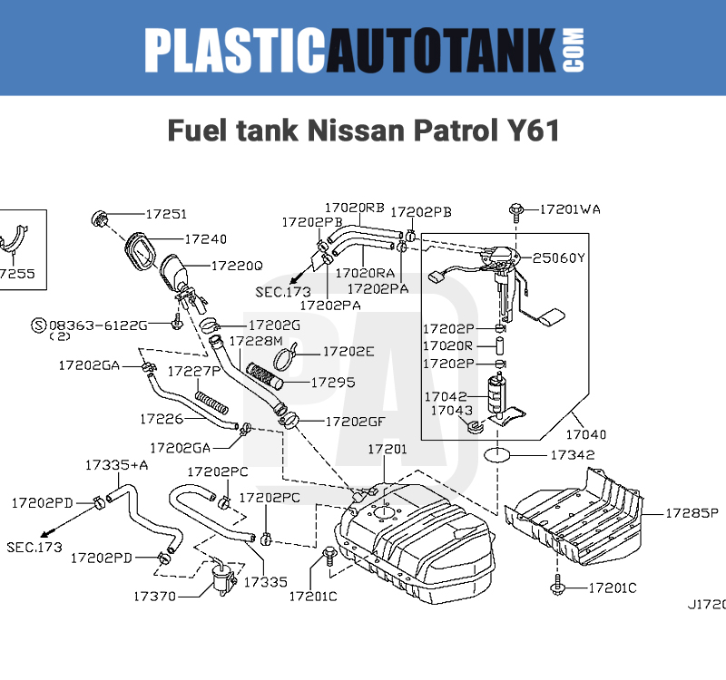 Plastic fuel tank – Nissan Patrol Y61 scheme