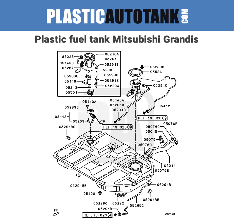 Plastic fuel tank Mitsubishi Grandis – diesel-petrol (2004-2010)-scheme